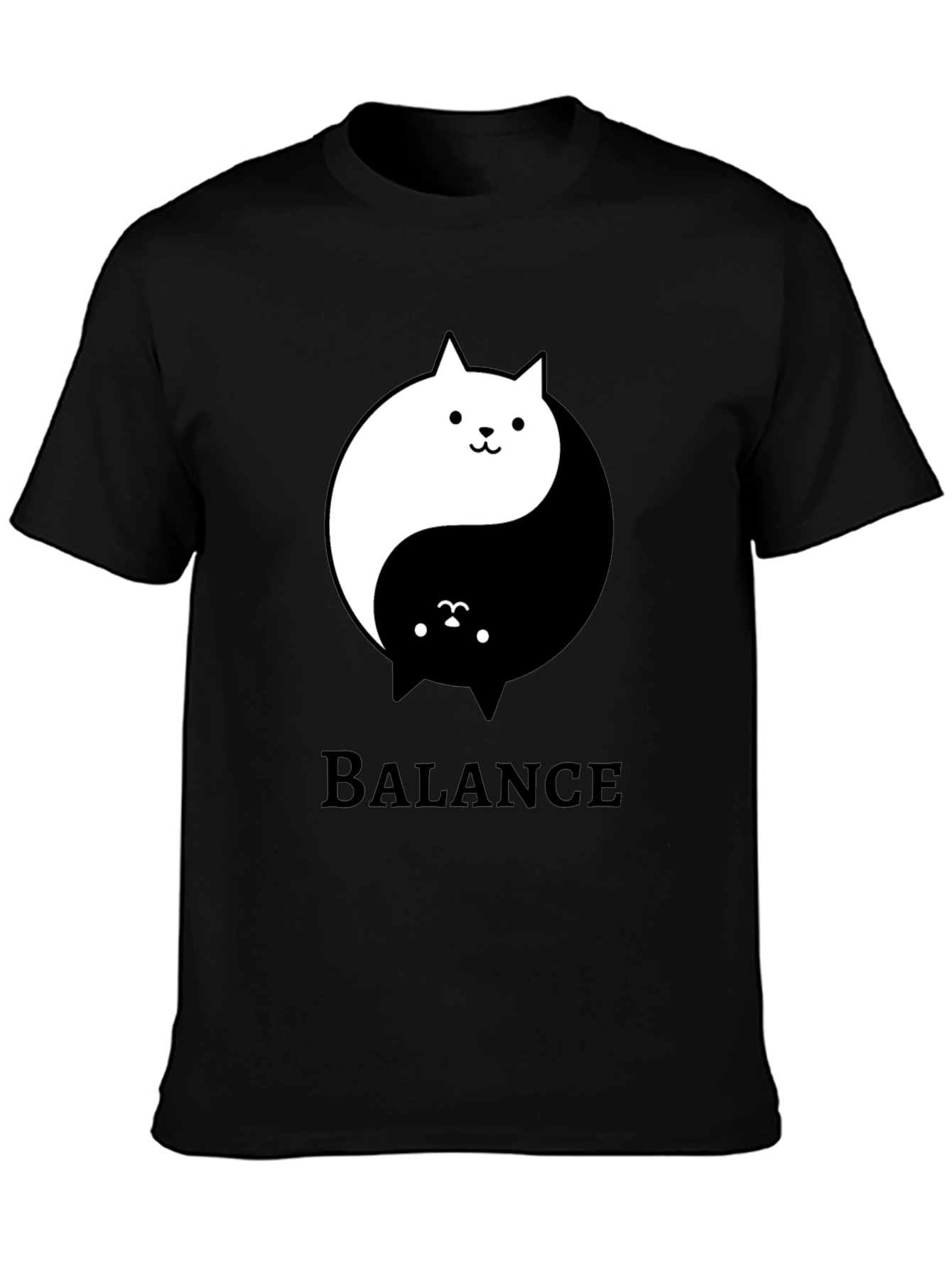 Yin Yang Cat Balance Graphic Tee - Black Cotton T-Shirt