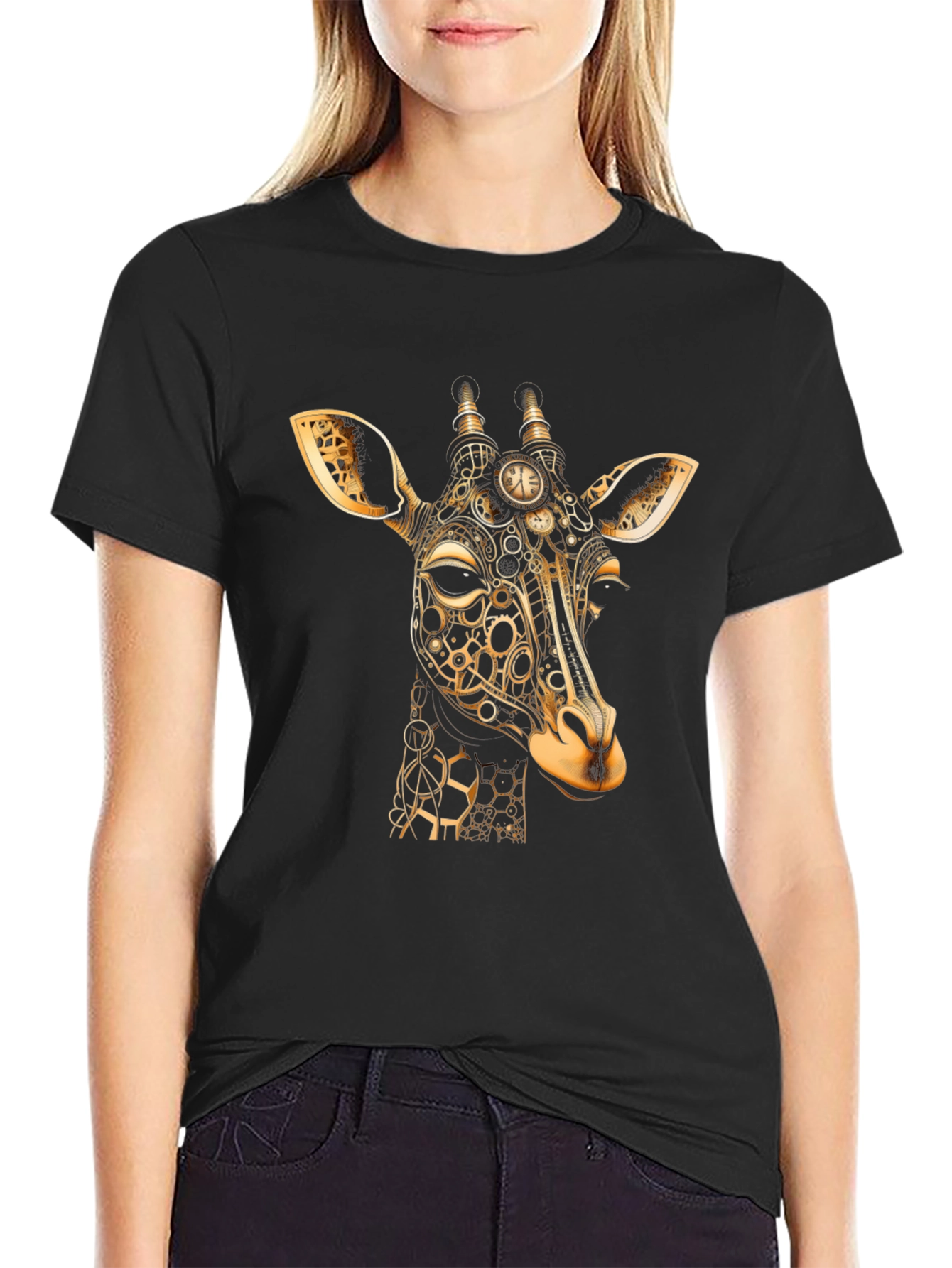 Steampunk Giraffe Black T-Shirt