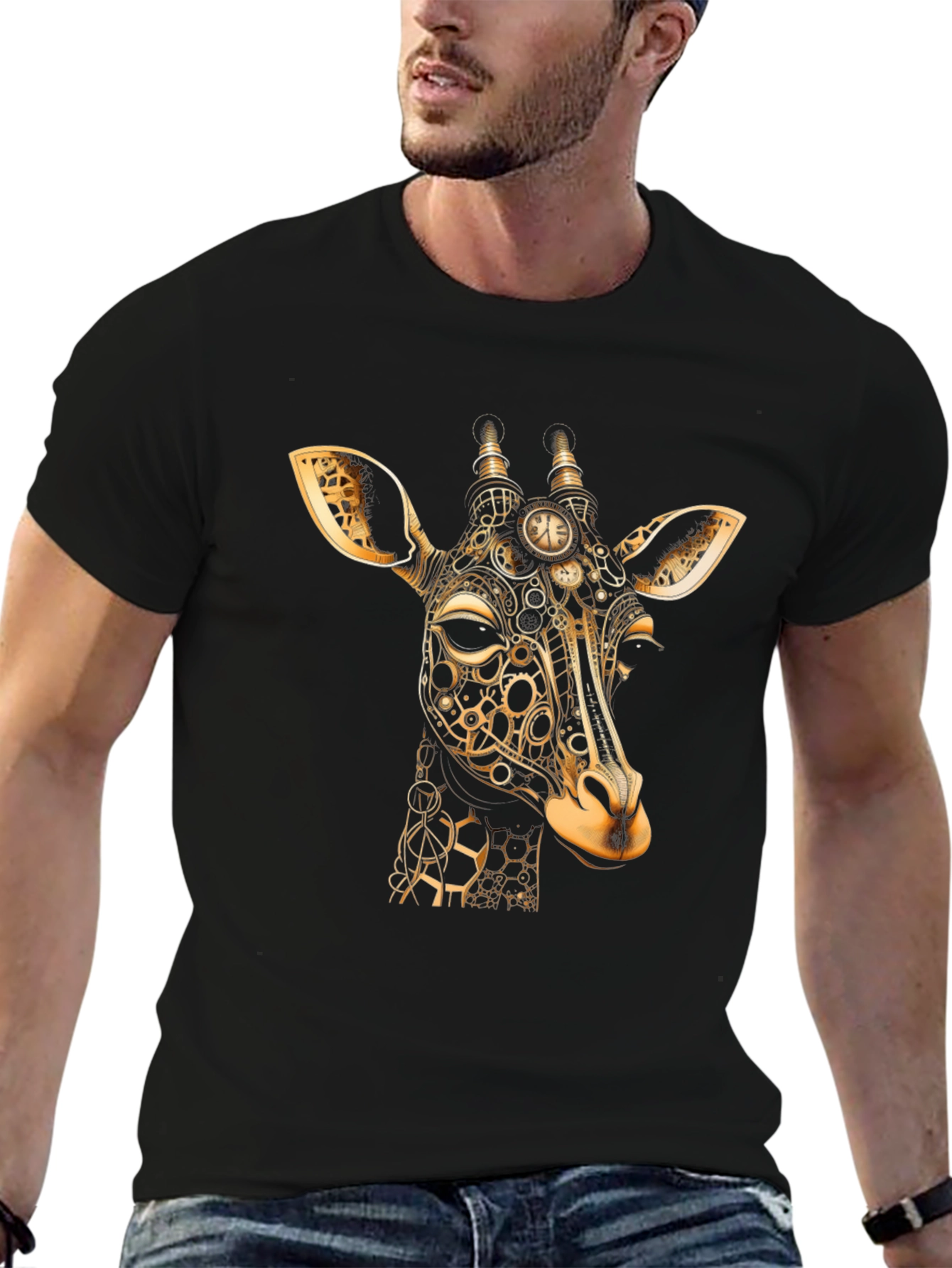 Steampunk Giraffe Black T-Shirt