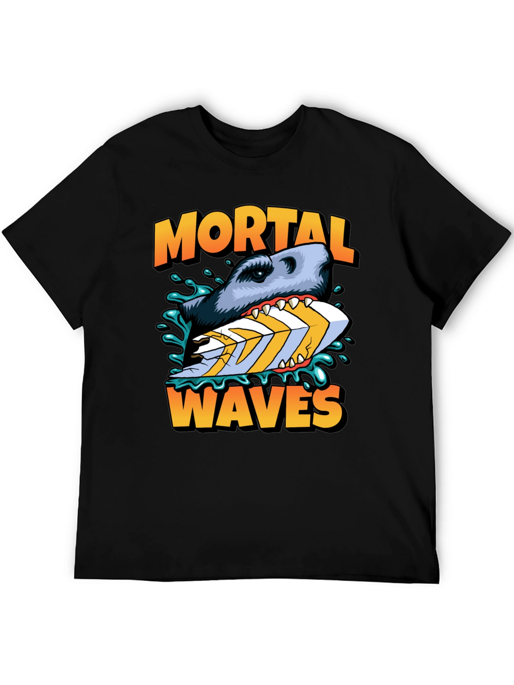 Mortal Waves Shark Surfboard Graphic Tee
