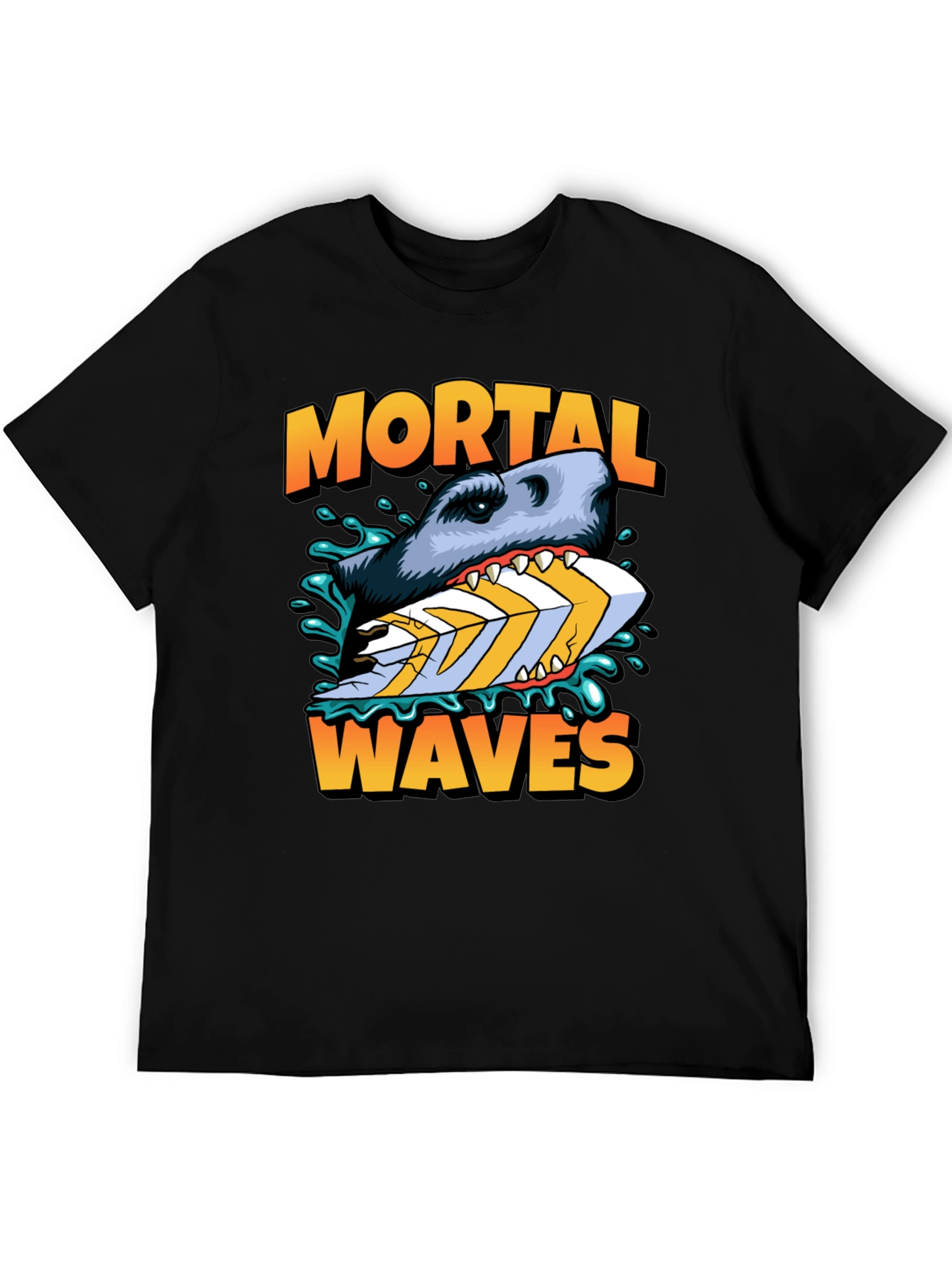 Mortal Waves Shark Surfboard Graphic Tee