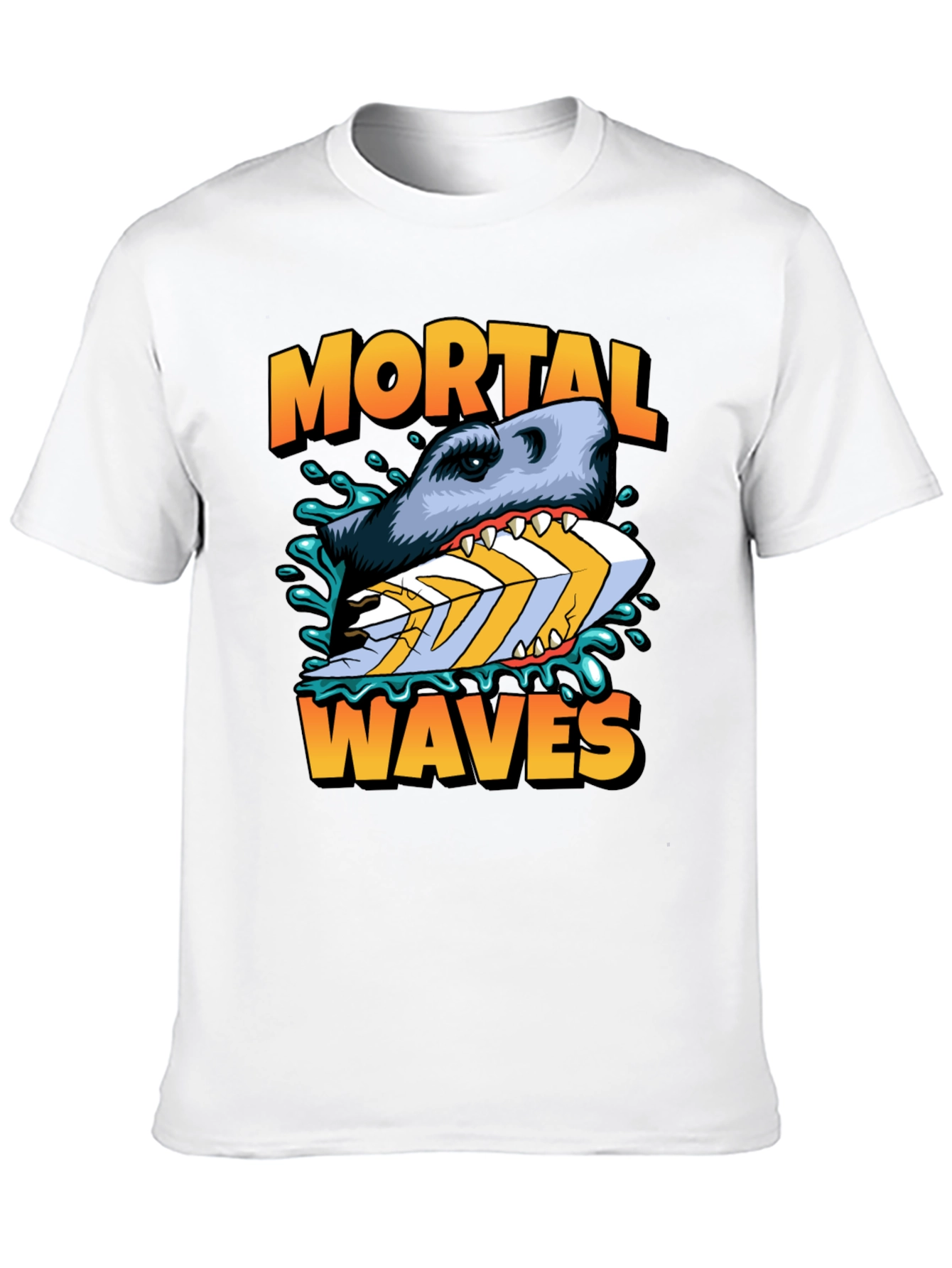 Mortal Waves Shark Surfboard Graphic Tee