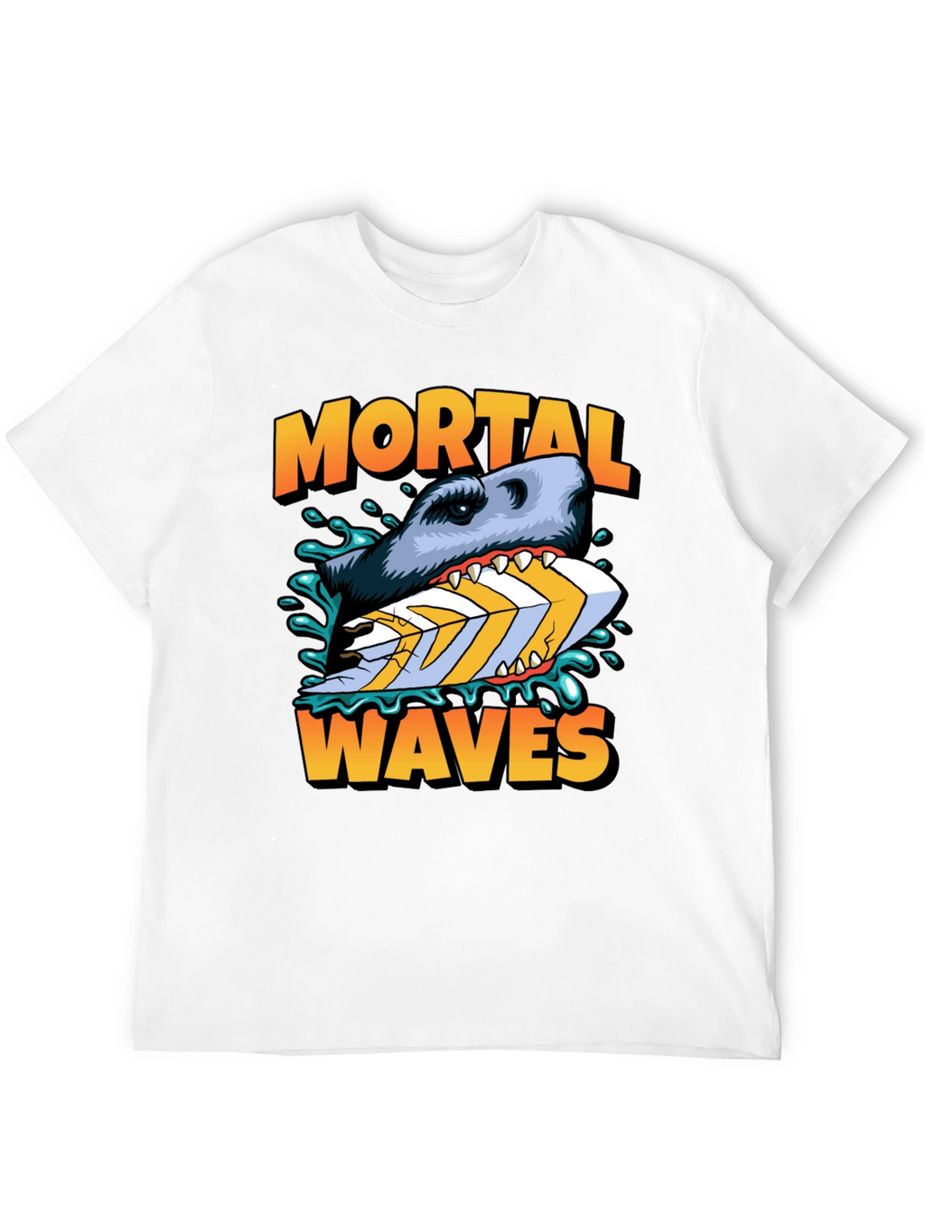 Mortal Waves Shark Surfboard Graphic Tee