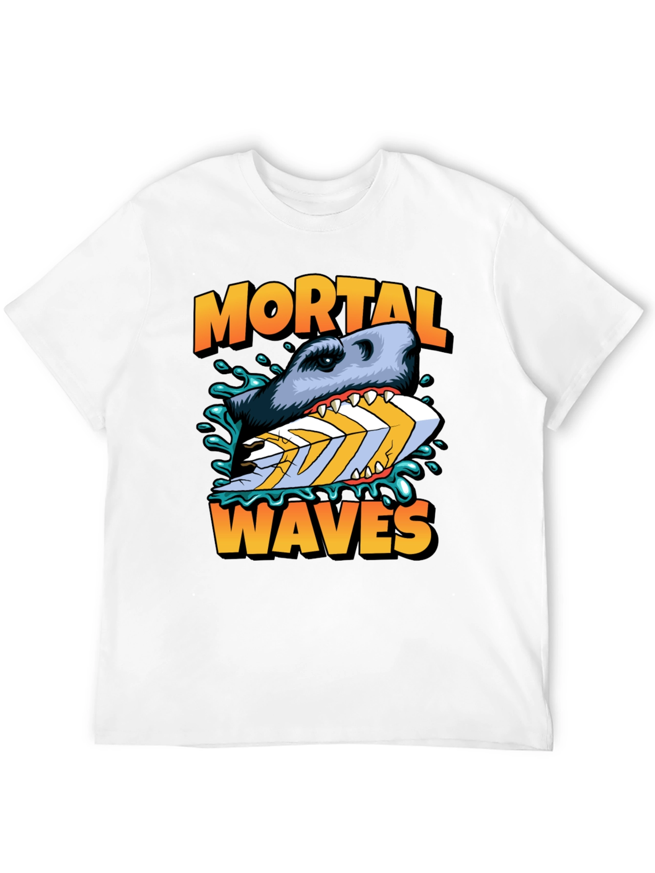 Mortal Waves Shark Surfboard Graphic Tee
