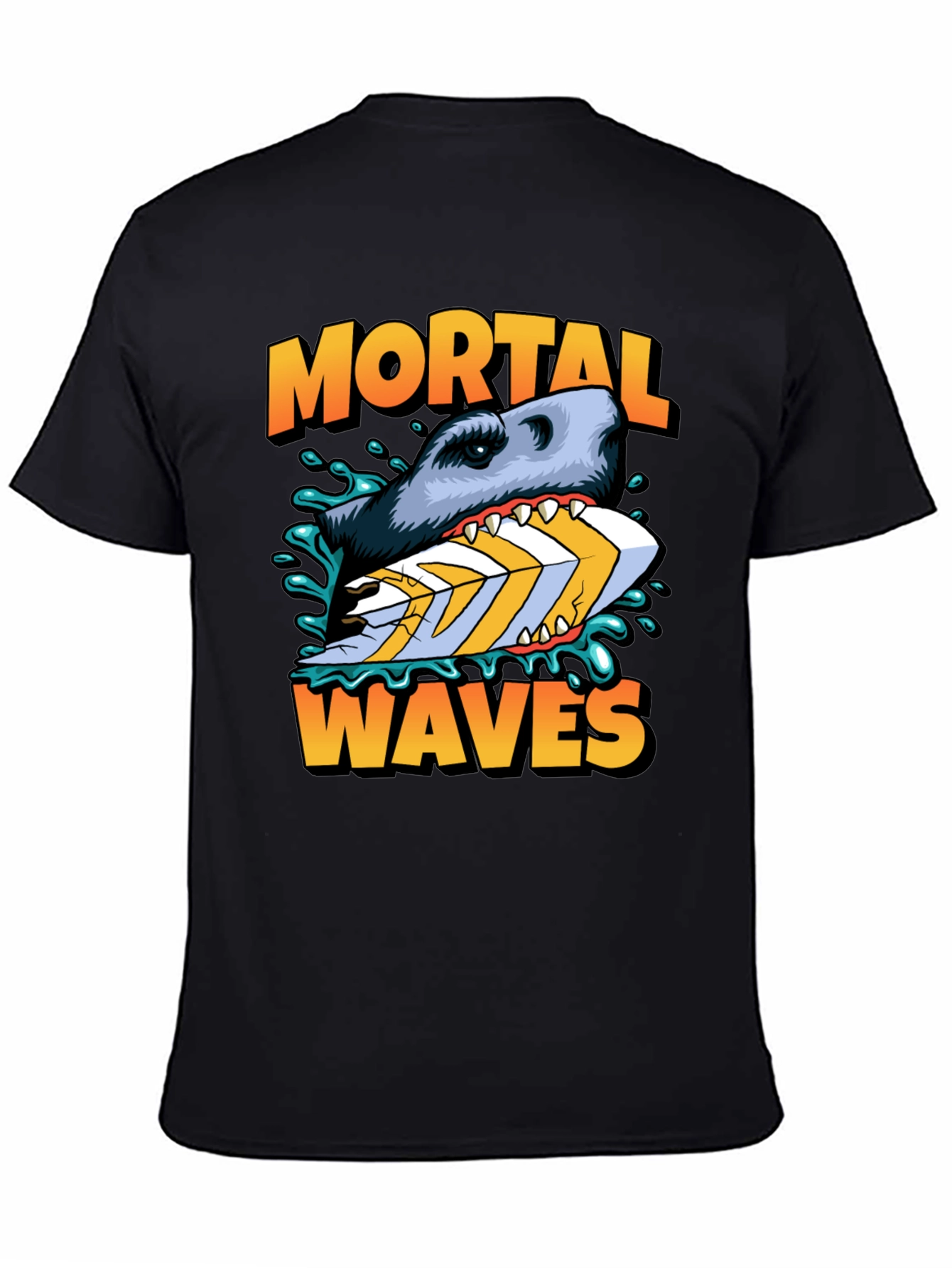 Mortal Waves Shark Surfboard Graphic Tee