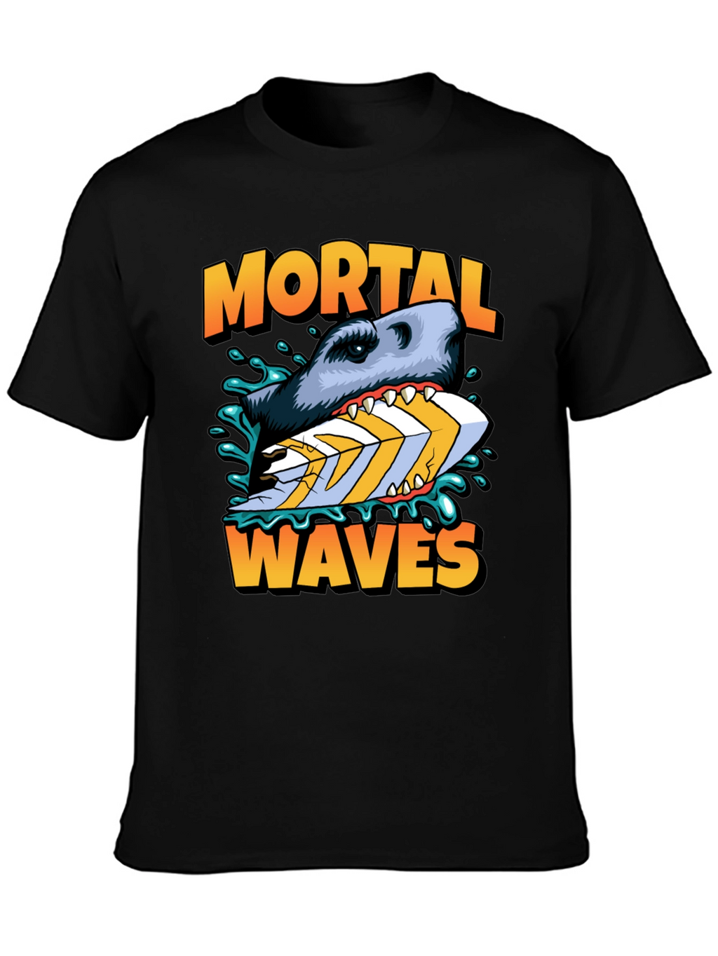 Mortal Waves Shark Surfboard Graphic Tee