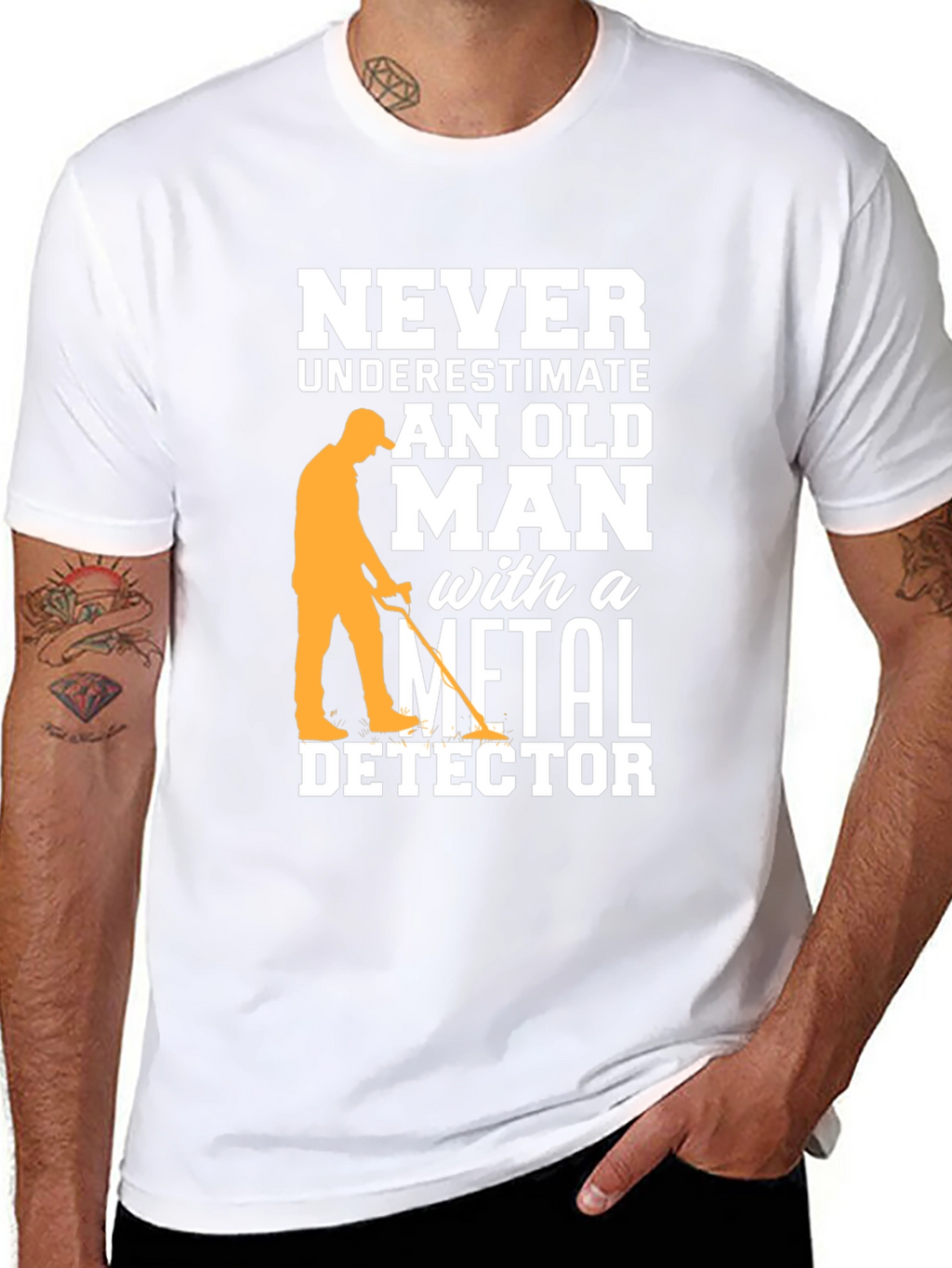 Funny Metal Detector Old Man Black T-Shirt