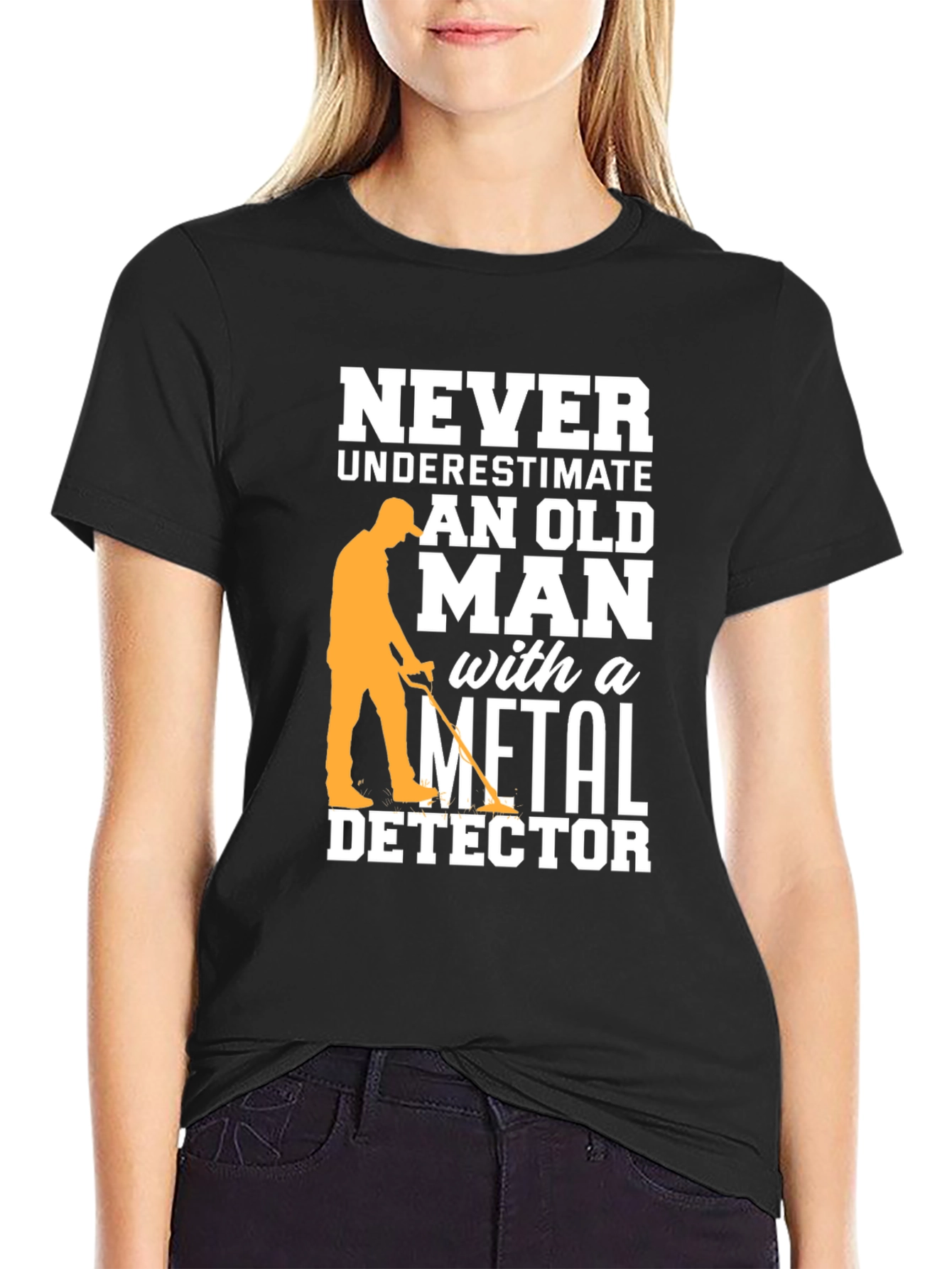 Funny Metal Detector Old Man Black T-Shirt
