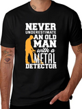 Funny Metal Detector Old Man Black T-Shirt