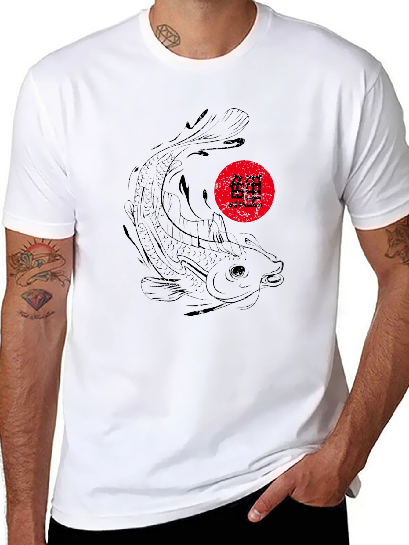 Koi Fish Graphic Black T-Shirt - Japanese Style