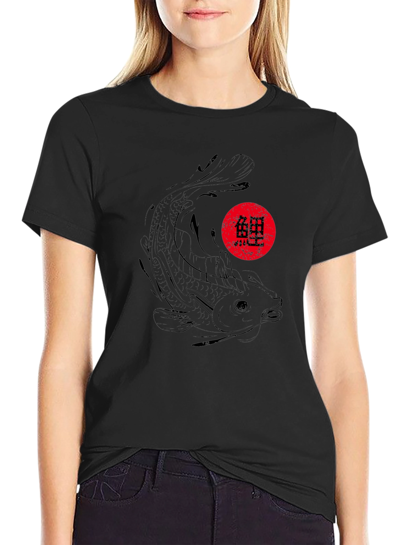 Koi Fish Graphic Black T-Shirt - Japanese Style