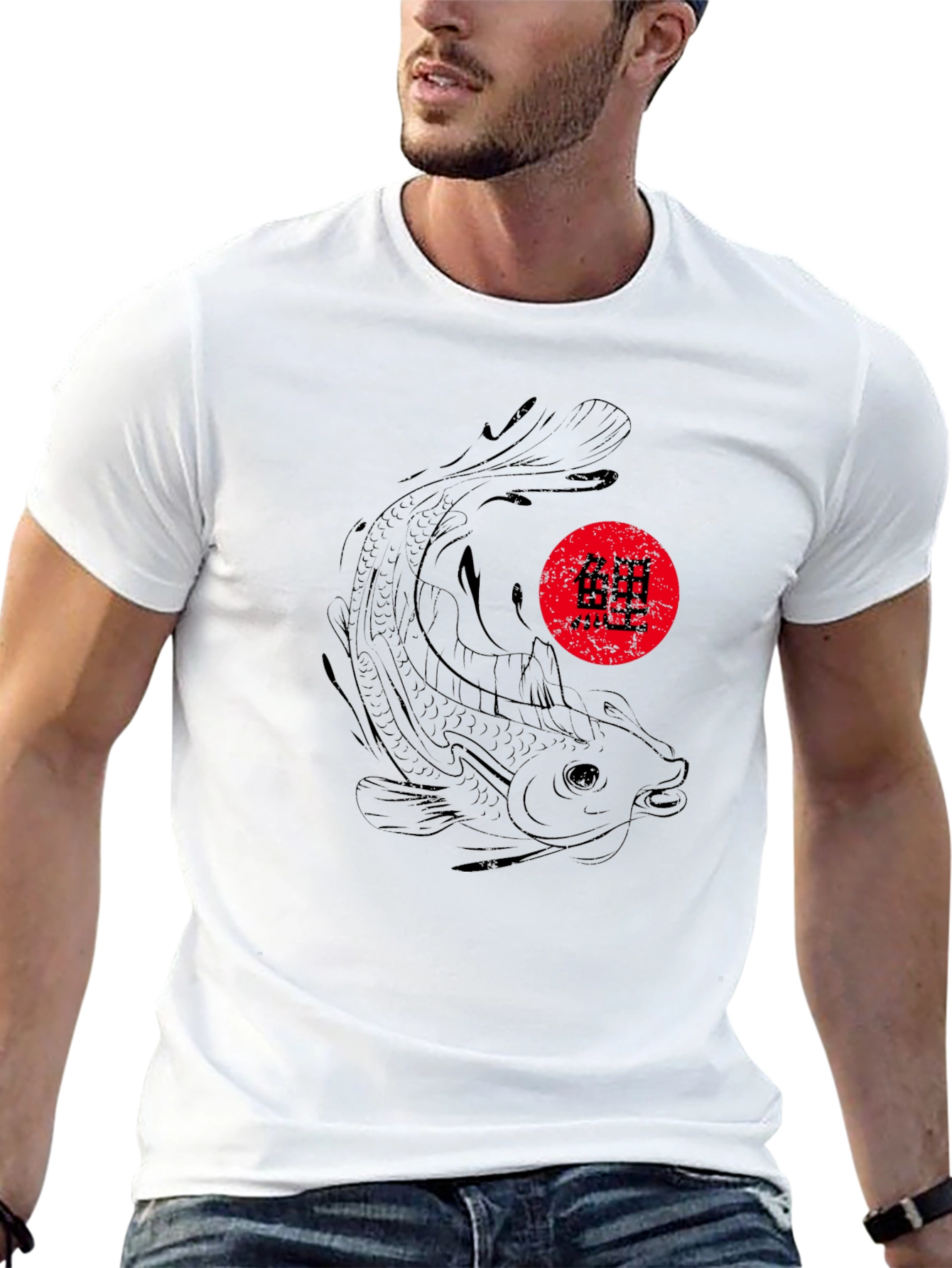 Koi Fish Graphic Black T-Shirt - Japanese Style