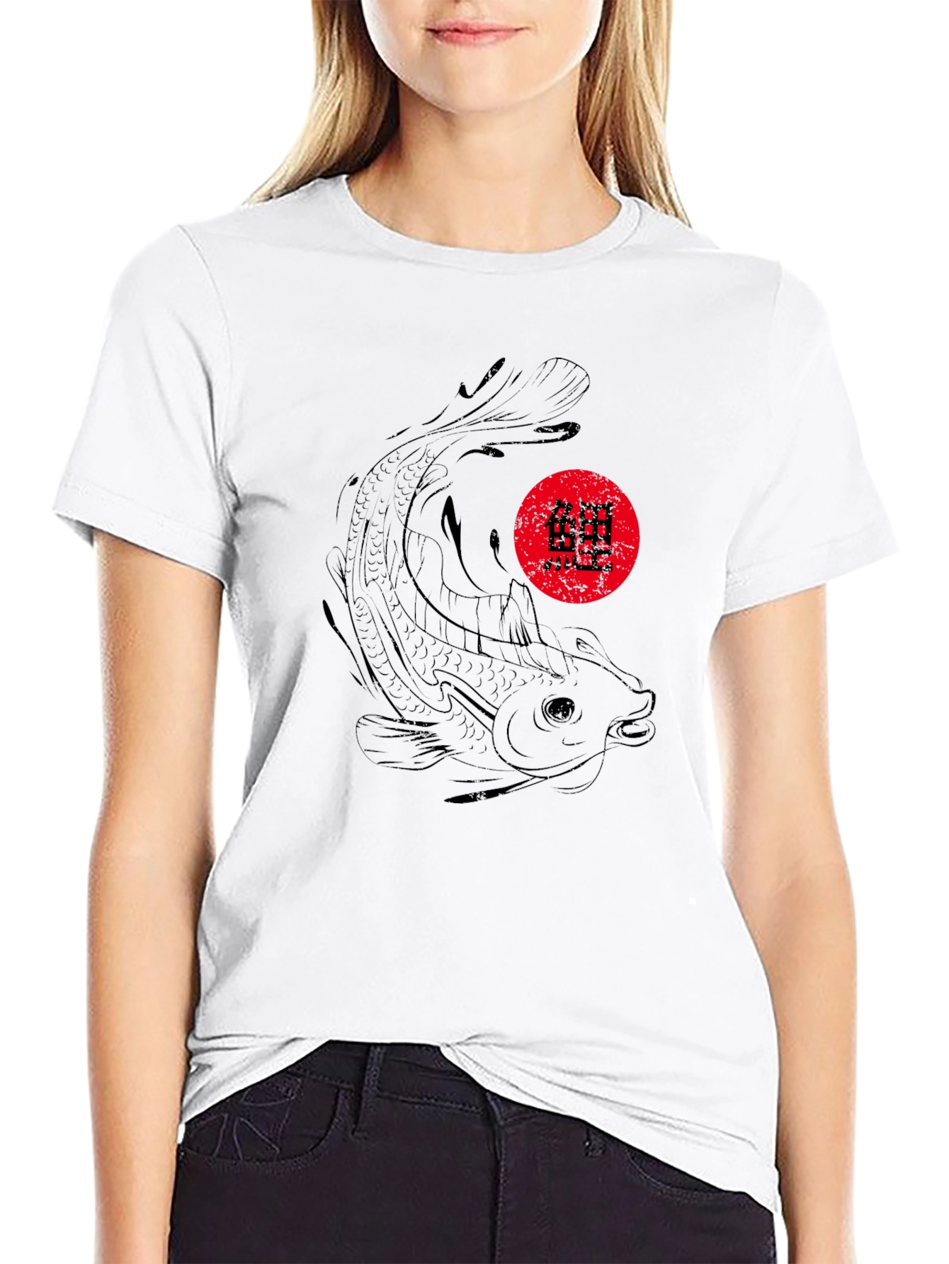 Koi Fish Graphic Black T-Shirt - Japanese Style