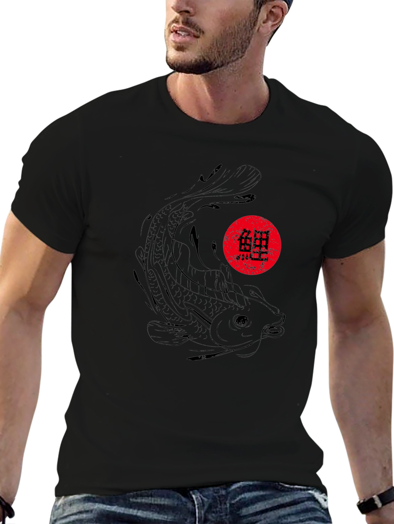 Koi Fish Graphic Black T-Shirt - Japanese Style
