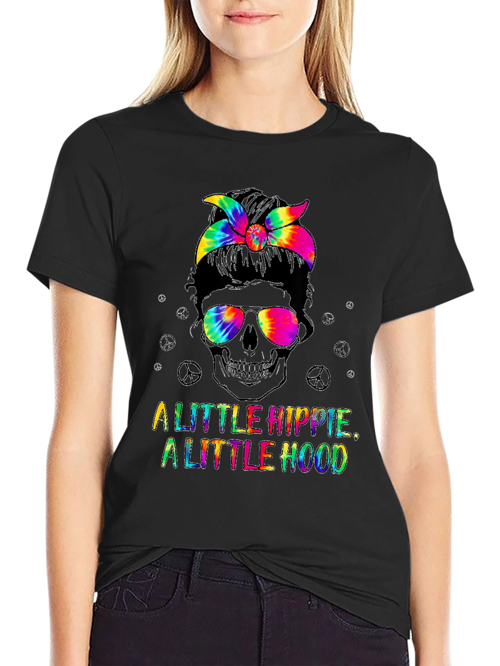 Hippie Hood Tie Dye Skull T-Shirt