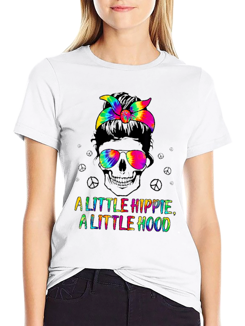 Hippie Hood Tie Dye Skull T-Shirt