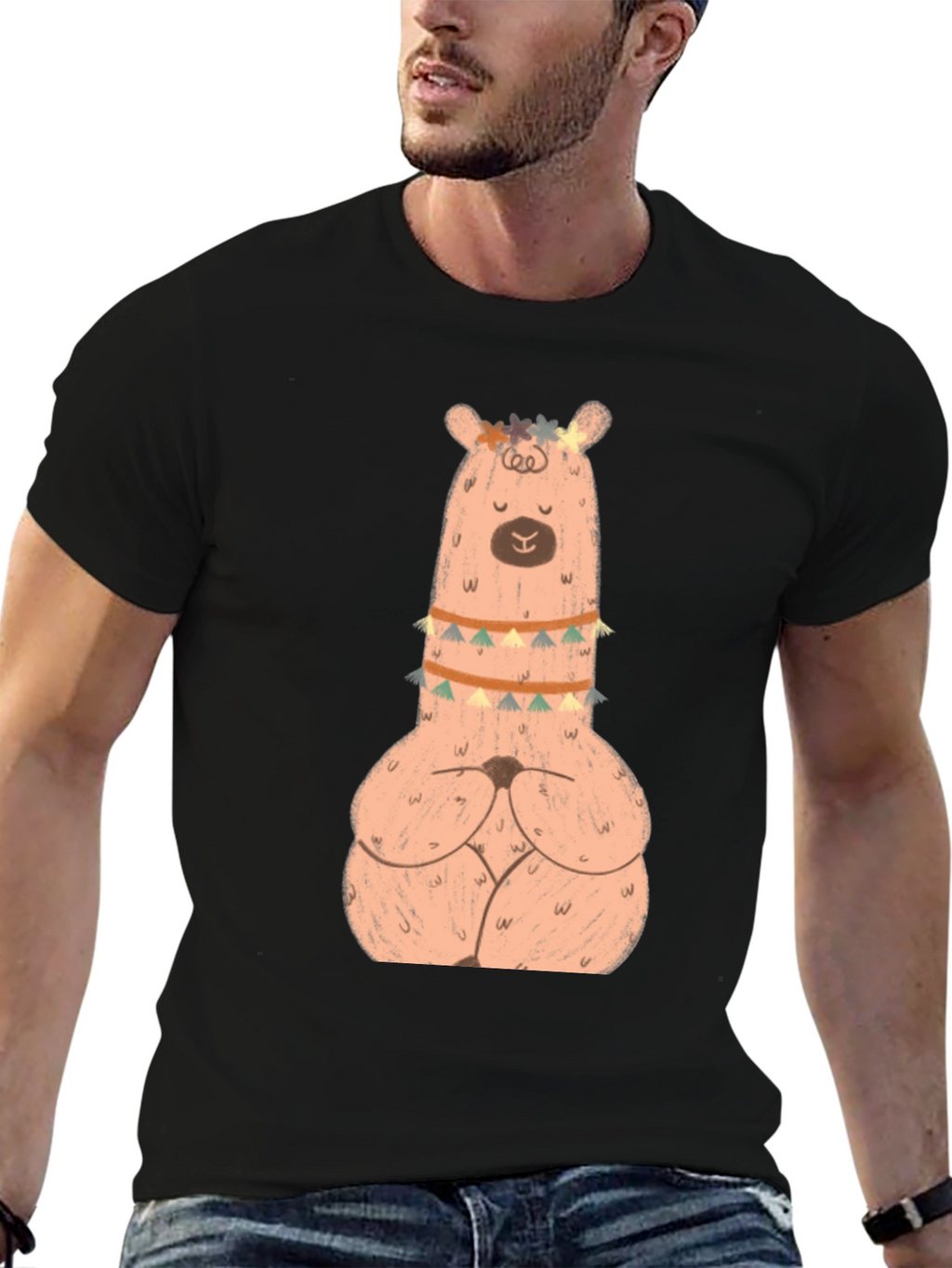 Meditating Llama Graphic T-Shirt - Black