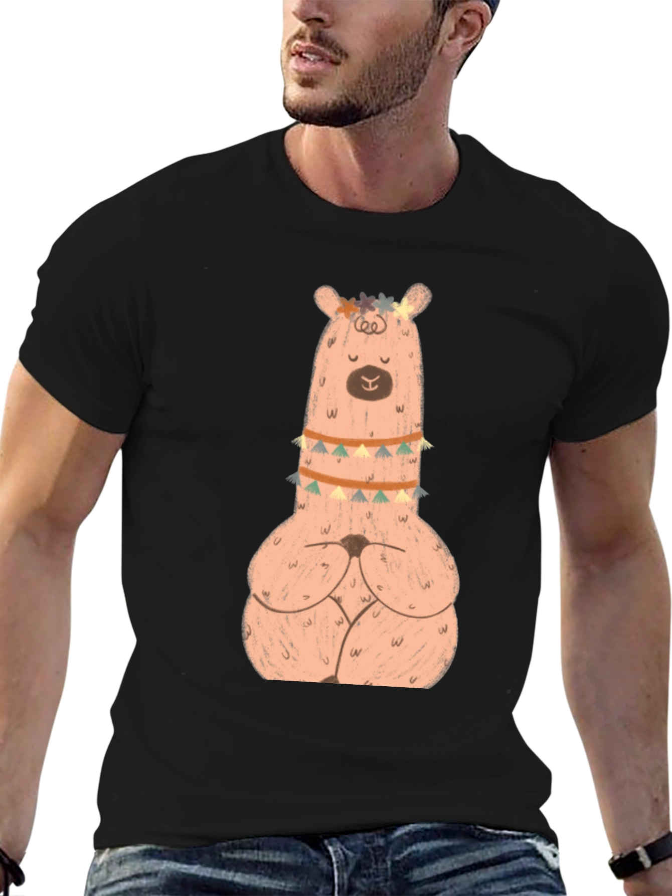 Meditating Llama Graphic T-Shirt - Black