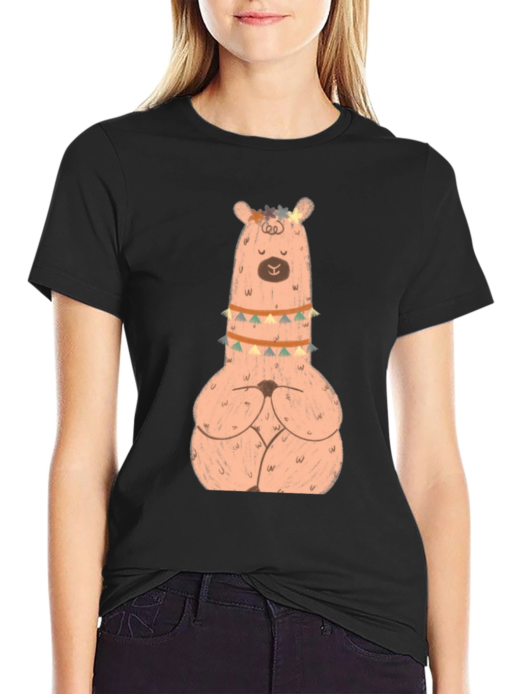 Meditating Llama Graphic T-Shirt - Black