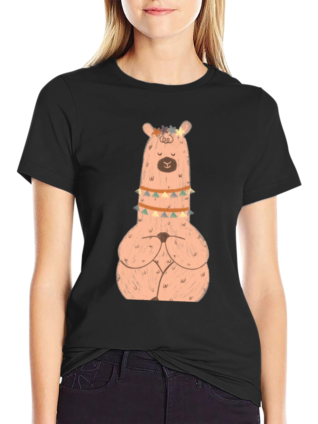 Meditating Llama Graphic T-Shirt - Black