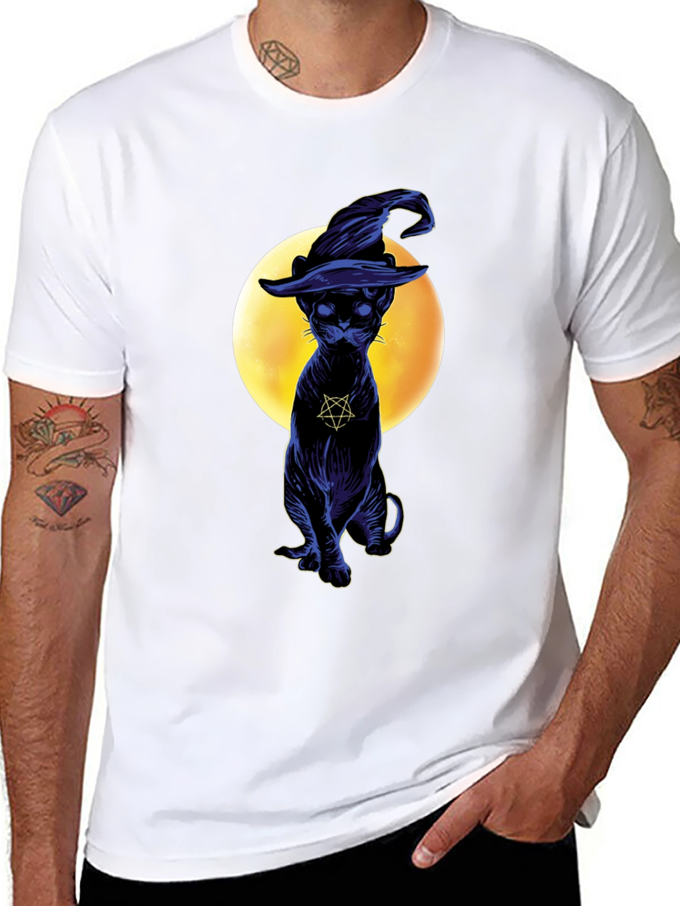 Witch Cat T-Shirt - Gothic Style Black Cat Tee