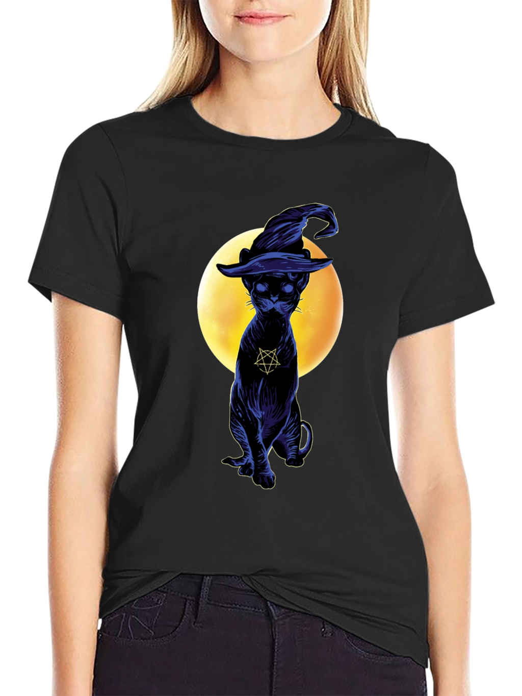Witch Cat T-Shirt - Gothic Style Black Cat Tee