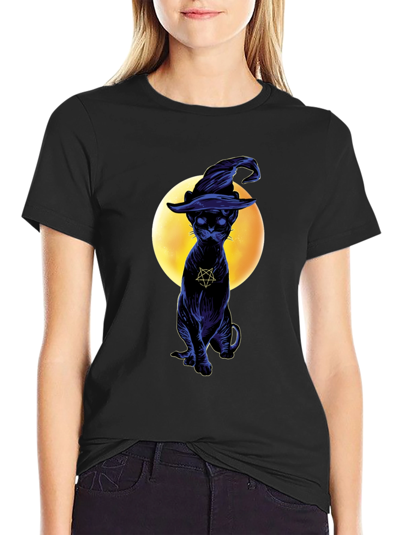 Witch Cat T-Shirt - Gothic Style Black Cat Tee