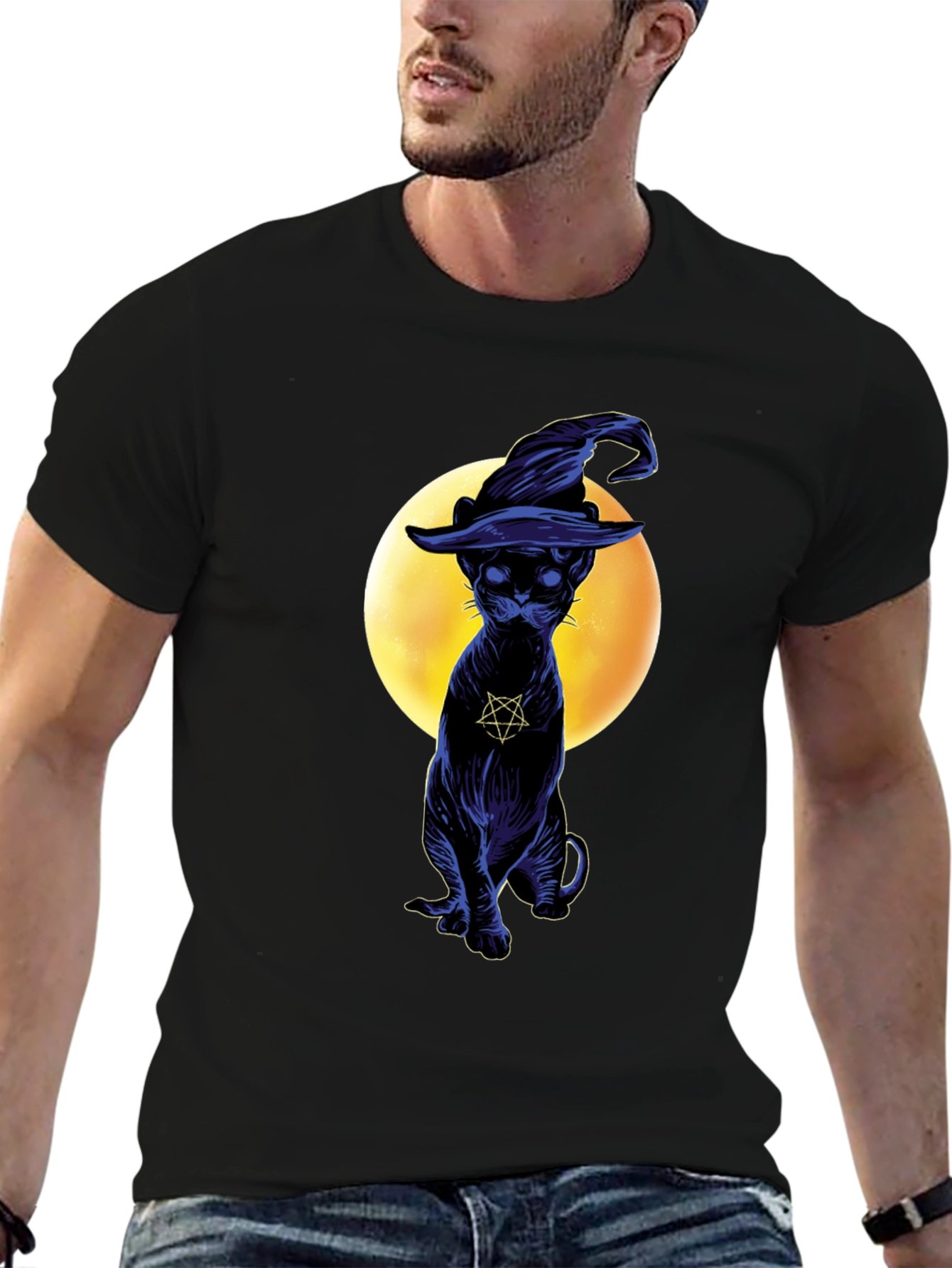 Witch Cat T-Shirt - Gothic Style Black Cat Tee