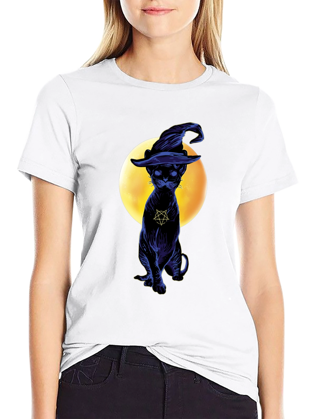 Witch Cat T-Shirt - Gothic Style Black Cat Tee