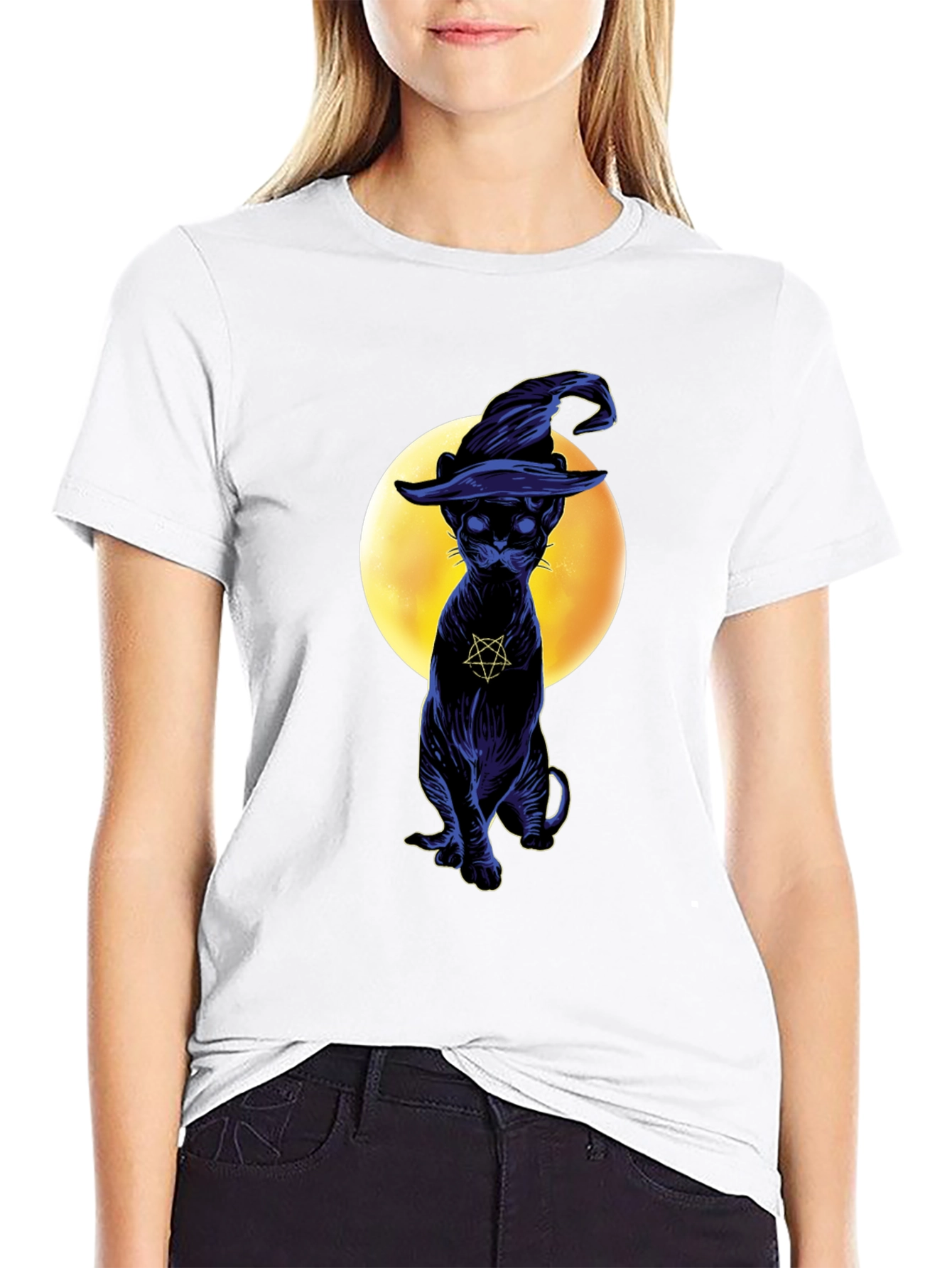 Witch Cat T-Shirt - Gothic Style Black Cat Tee
