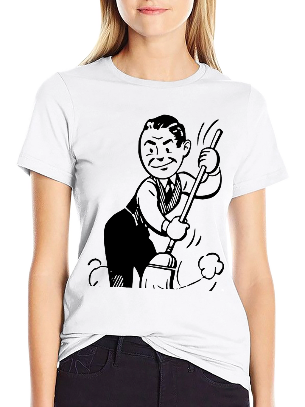 Retro Cartoon Sweeping Black T-Shirt