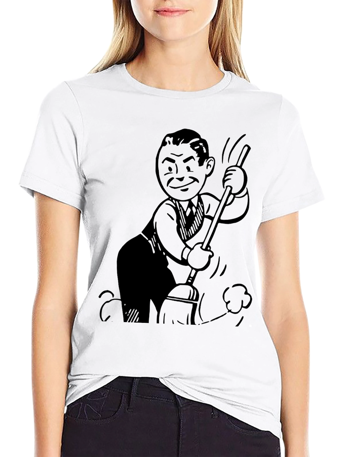 Retro Cartoon Sweeping Black T-Shirt