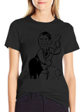 Retro Cartoon Sweeping Black T-Shirt