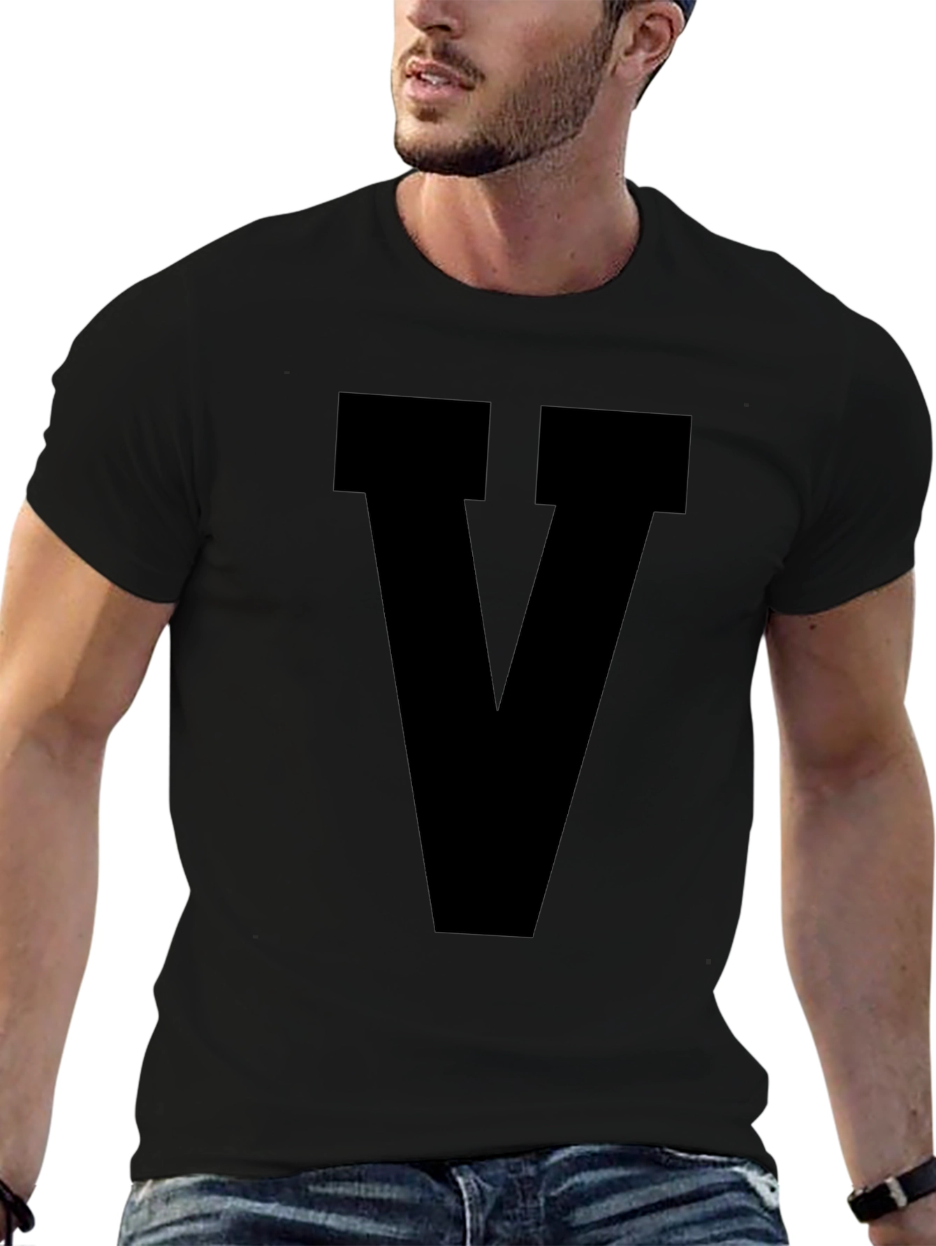 Bold V Graphic Tee - Black Cotton Comfort