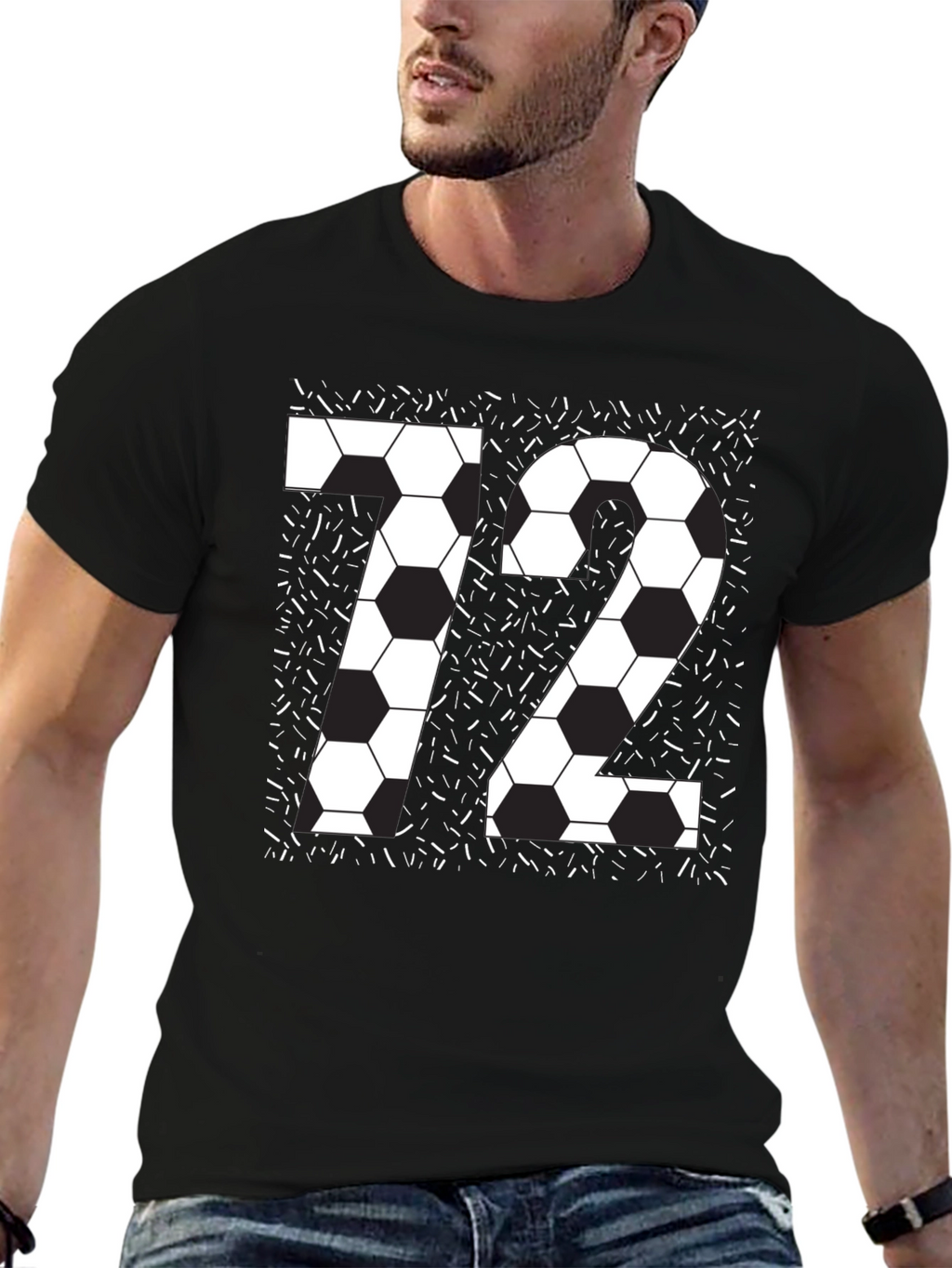 Soccer Number 72 Black Graphic Tee