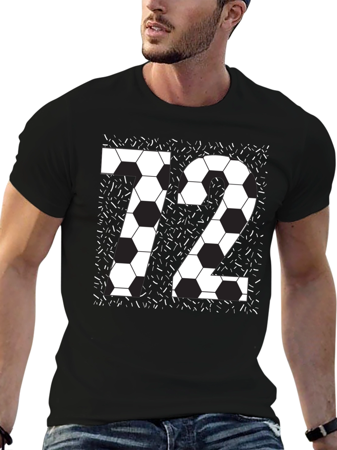 Soccer Number 72 Black Graphic Tee