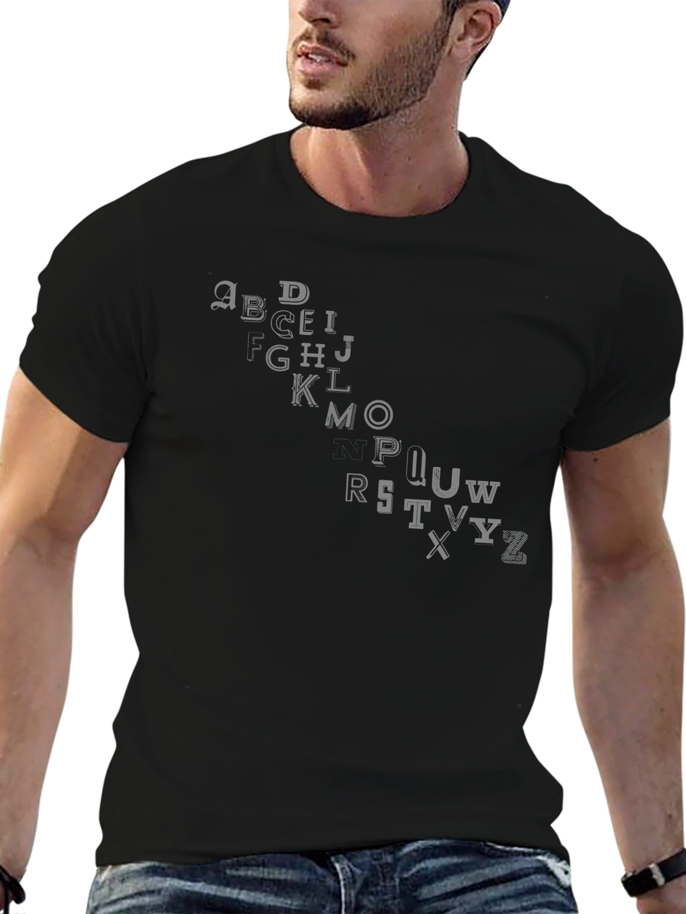 Alphabet Letter Graphic Print Black T-Shirt