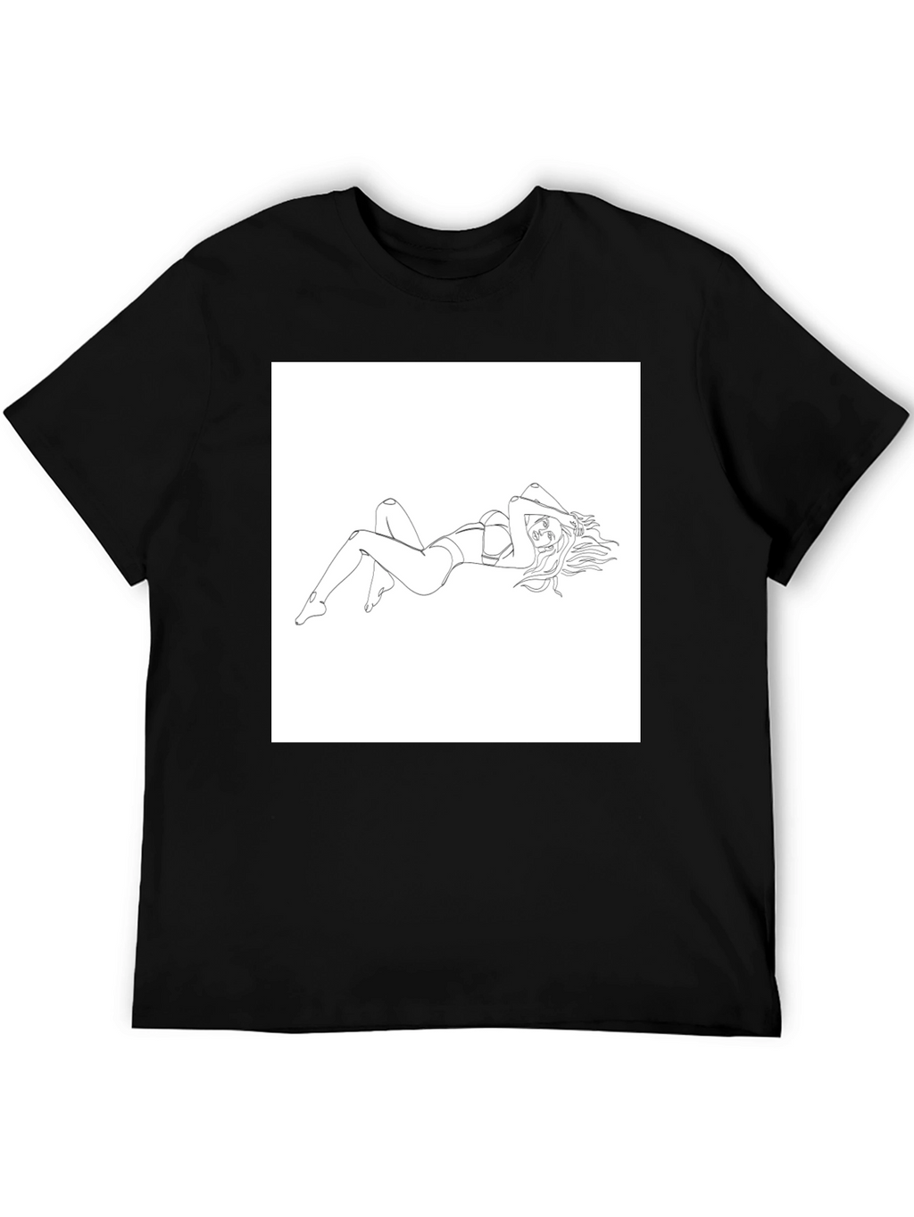Line Art Woman Graphic Tee - Black