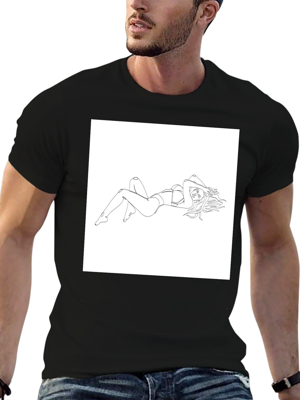 Line Art Woman Graphic Tee - Black