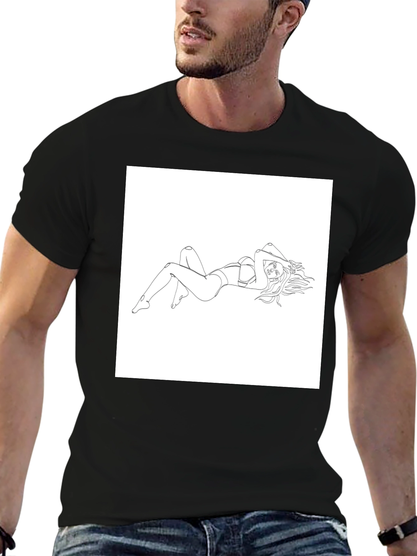 Line Art Woman Graphic Tee - Black