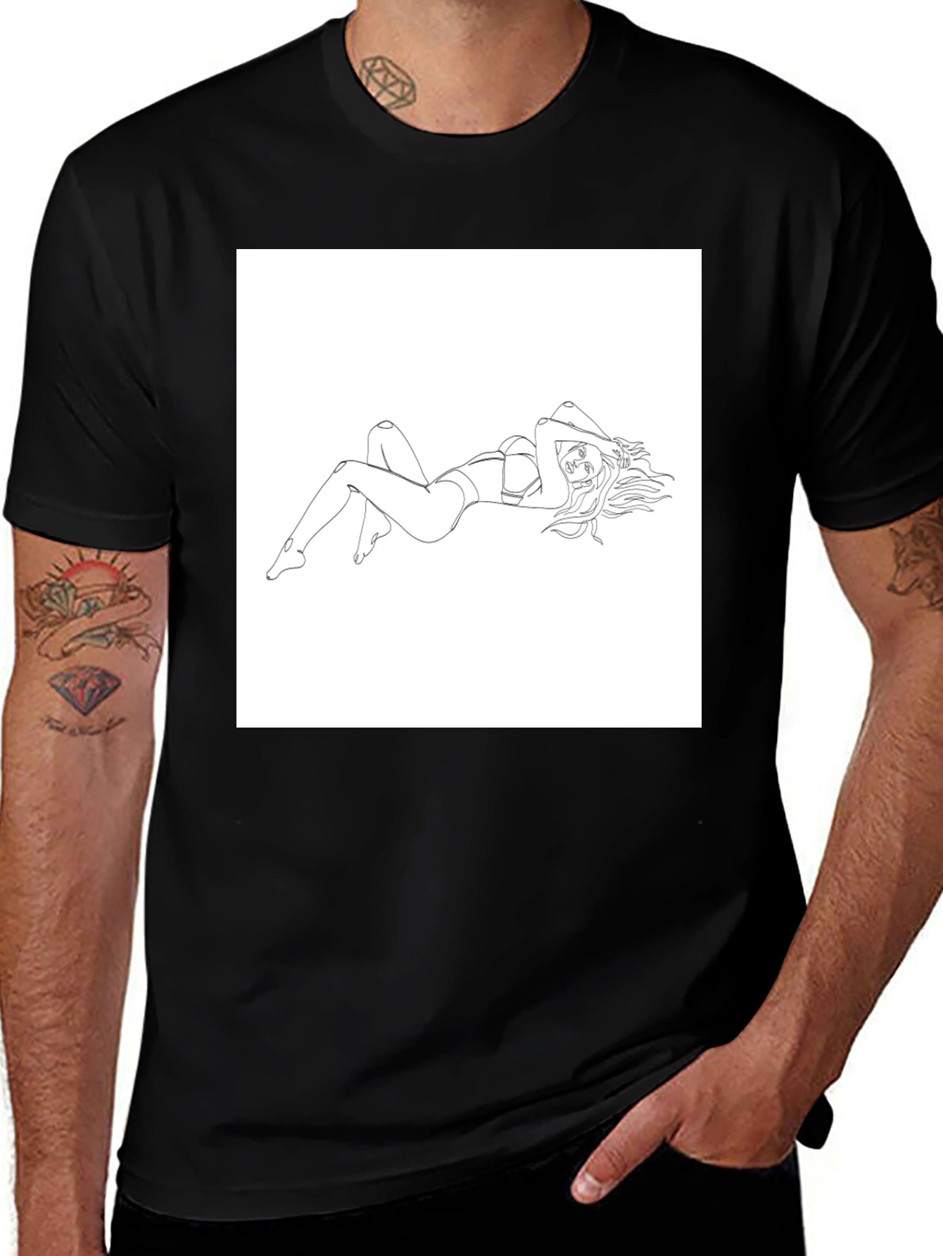 Line Art Woman Graphic Tee - Black
