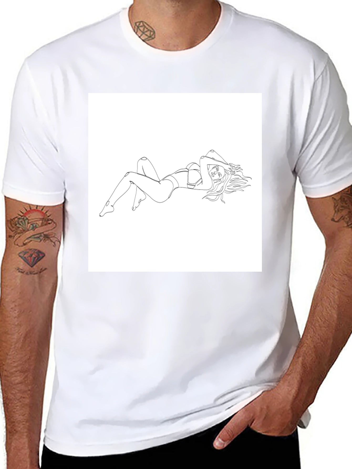 Line Art Woman Graphic Tee - Black