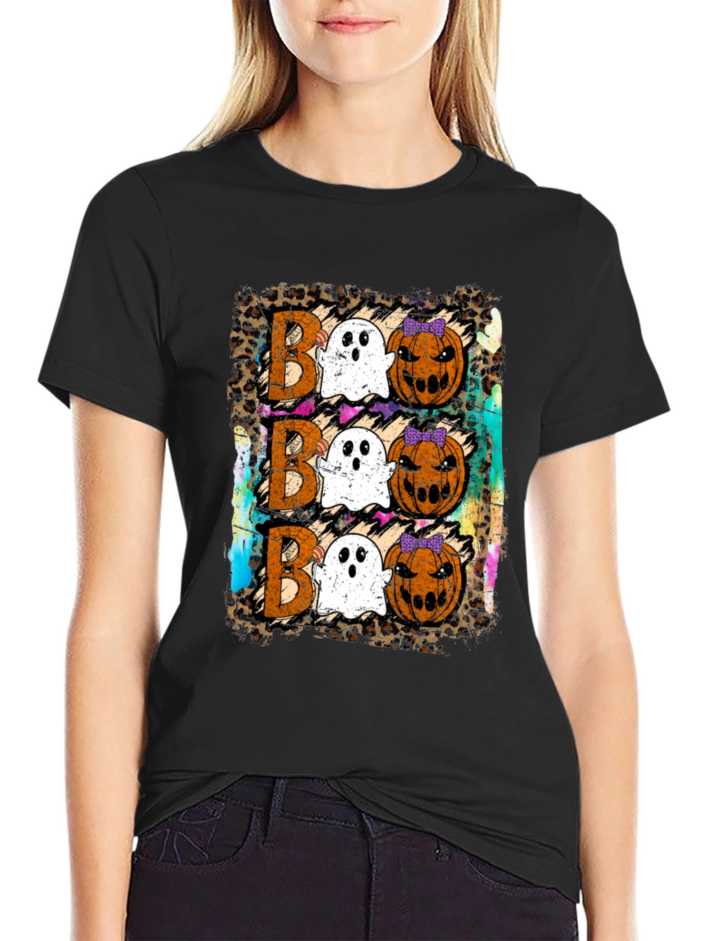 Boo Halloween T-Shirt with Ghosts and Pumpkins