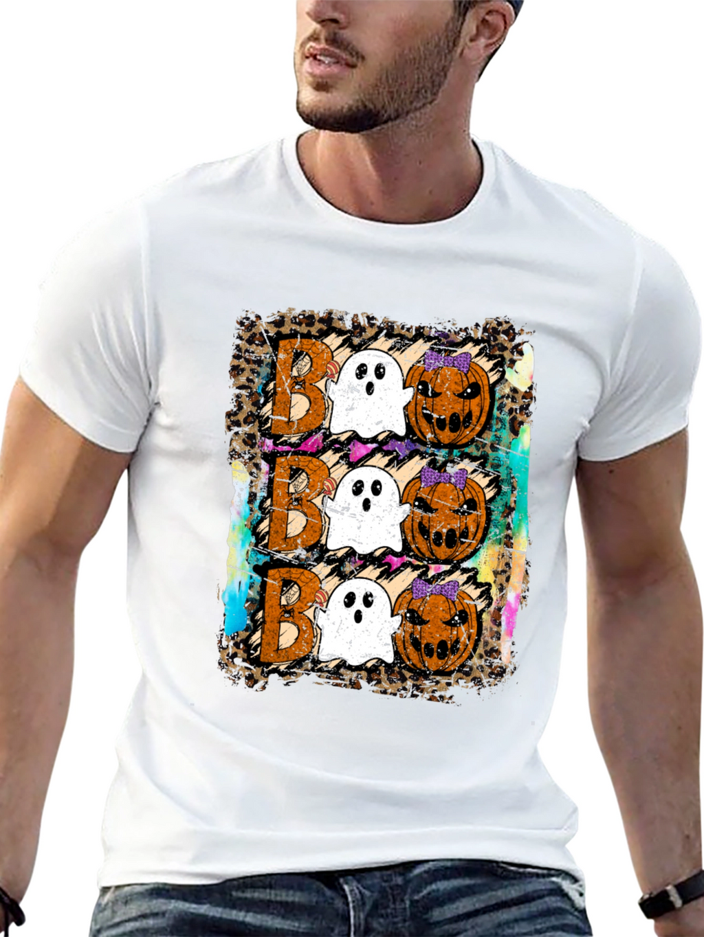 Boo Halloween T-Shirt with Ghosts and Pumpkins