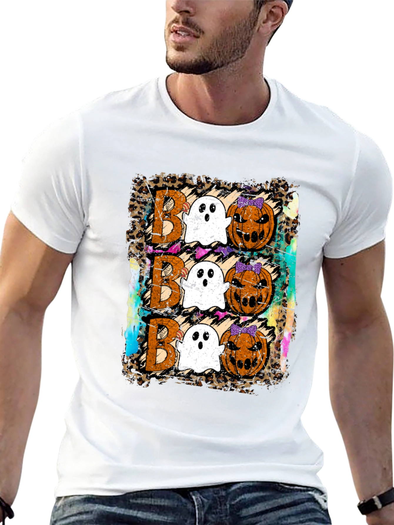 Boo Halloween T-Shirt with Ghosts and Pumpkins