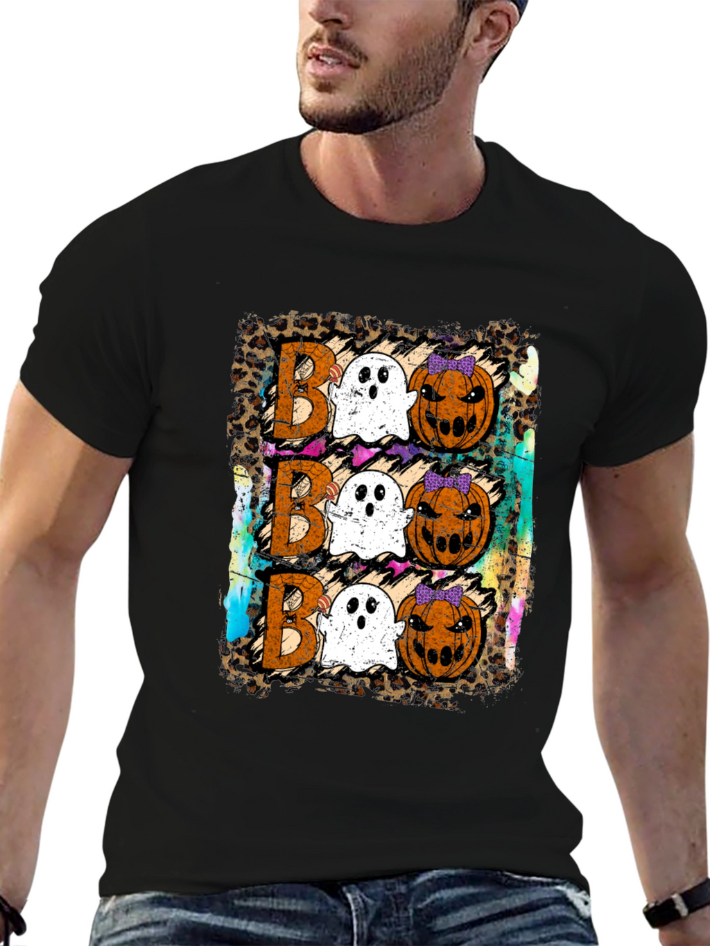 Boo Halloween T-Shirt with Ghosts and Pumpkins