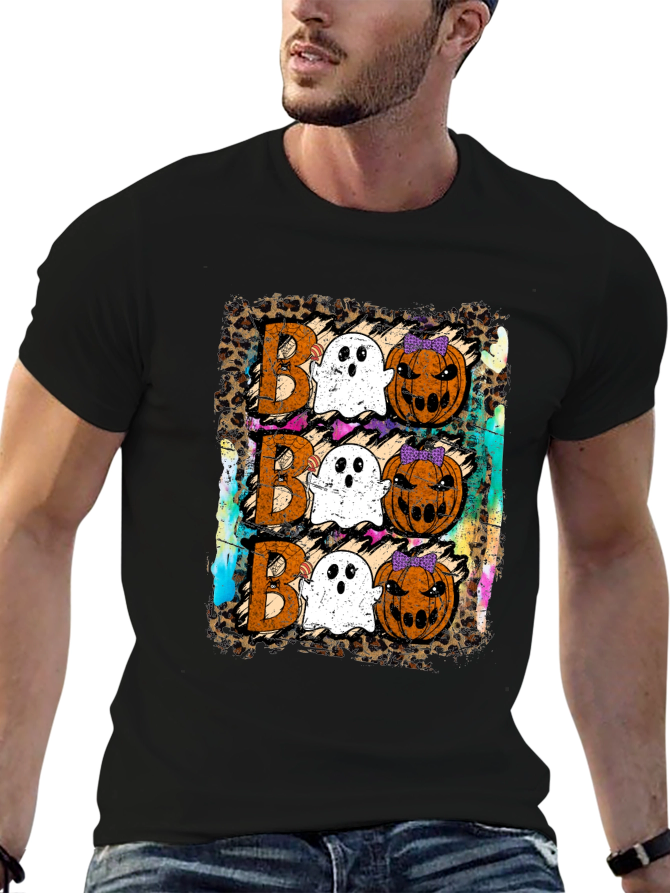 Boo Halloween T-Shirt with Ghosts and Pumpkins