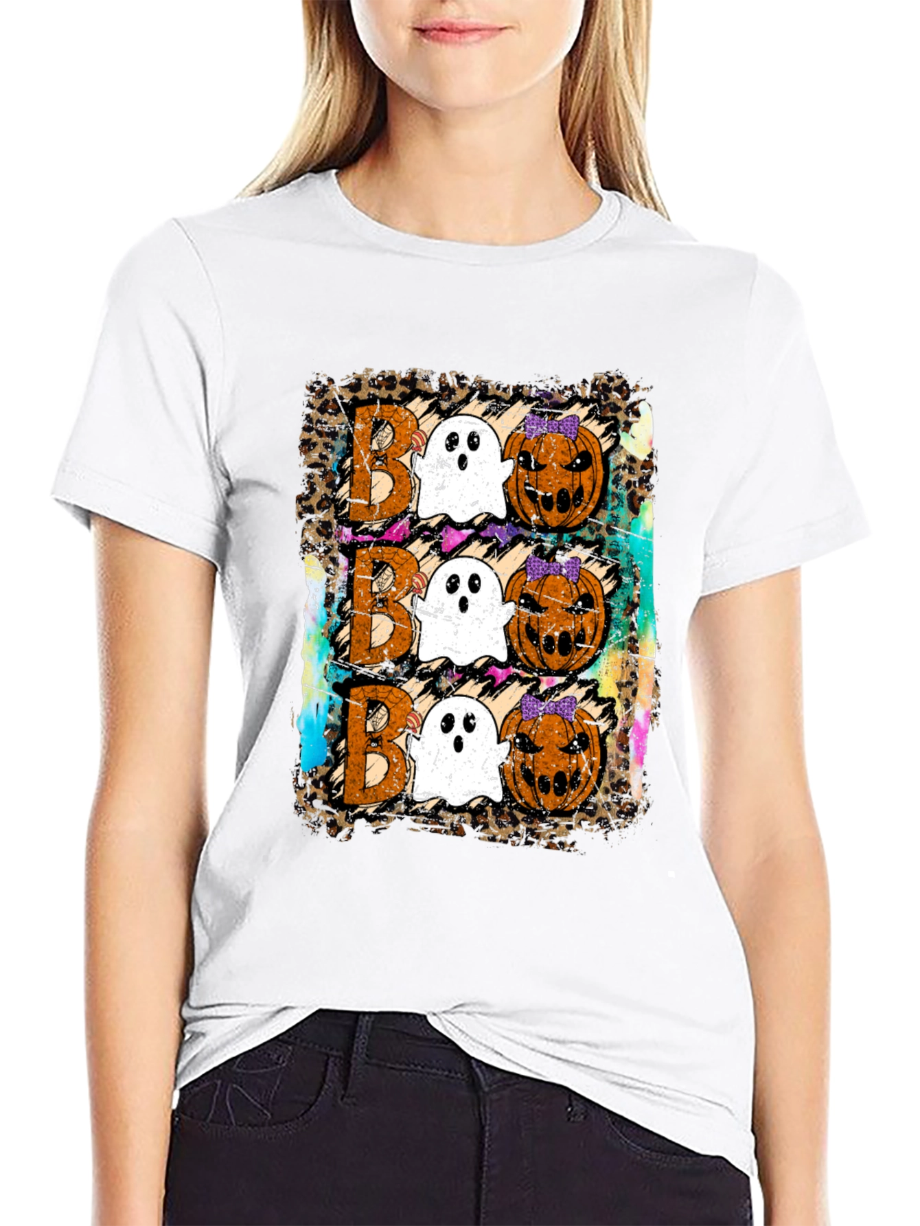 Boo Halloween T-Shirt with Ghosts and Pumpkins
