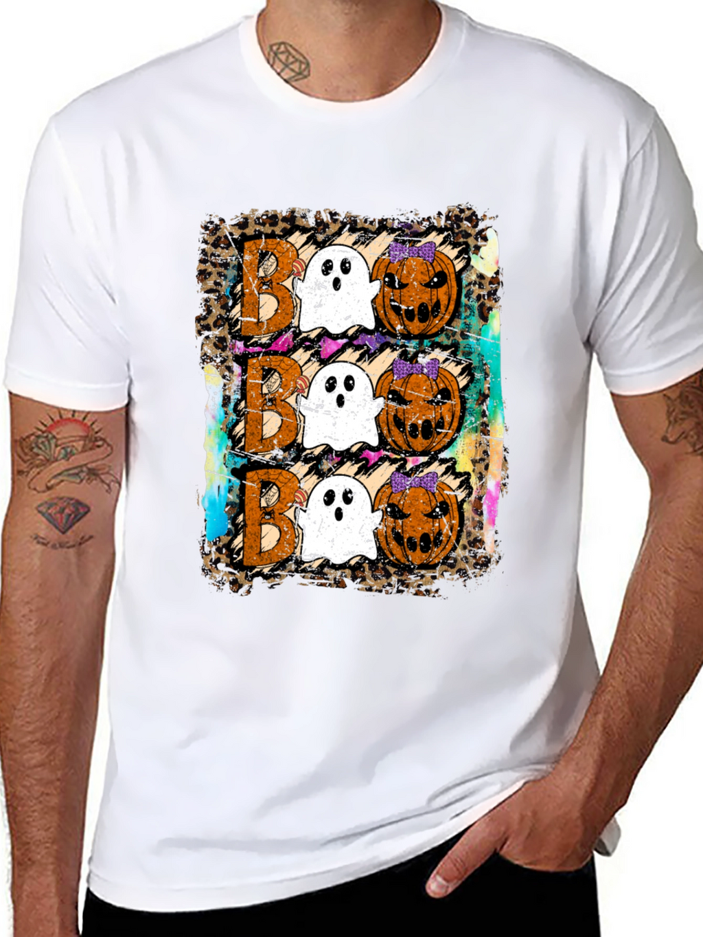 Boo Halloween T-Shirt with Ghosts and Pumpkins
