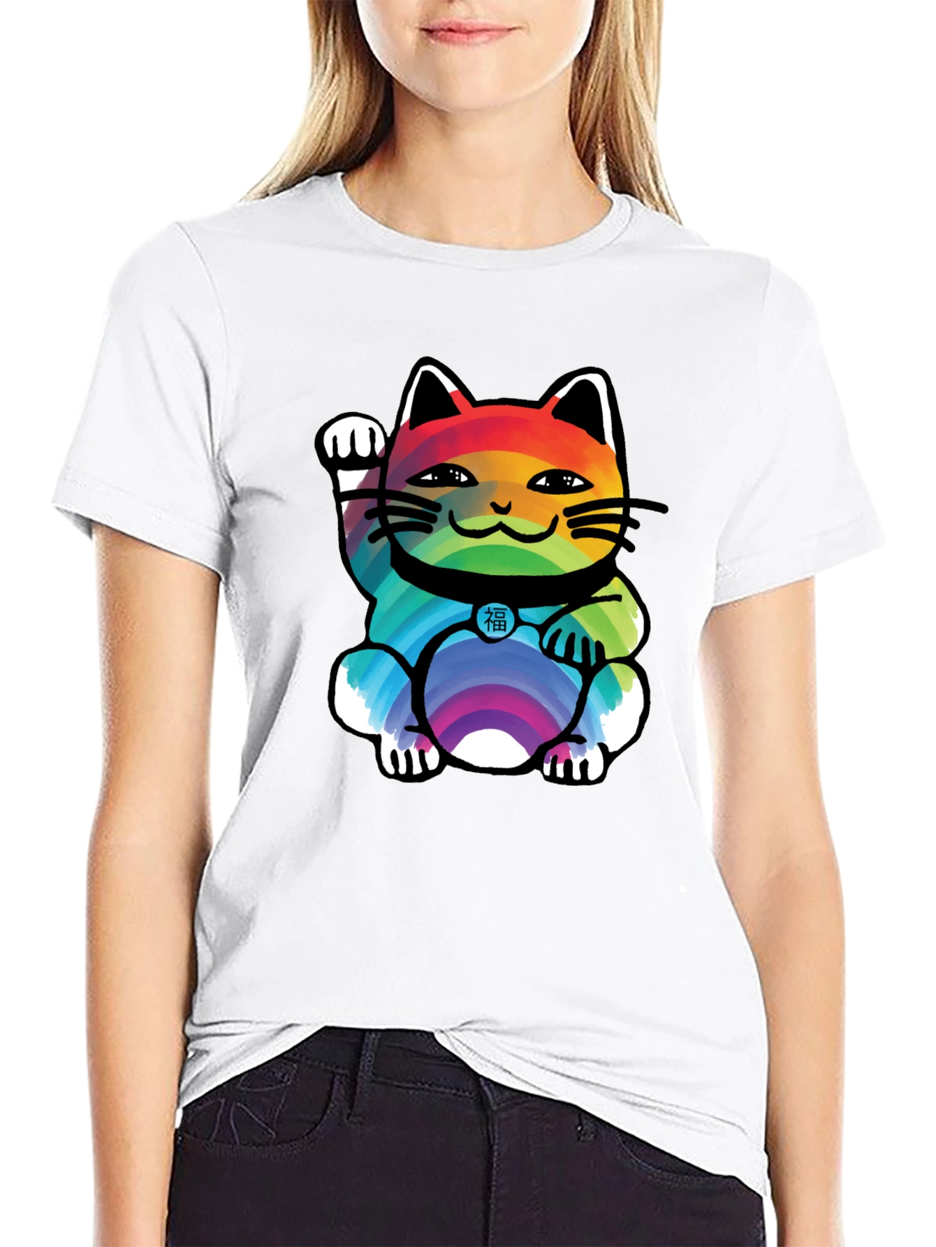 Lucky Rainbow Cat T-Shirt - Unisex Black Tee